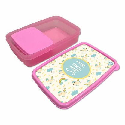 Personalized Tiffin Box for Kids Plastic Girls Add Your Name - Unicorn & Cloud Nutcase