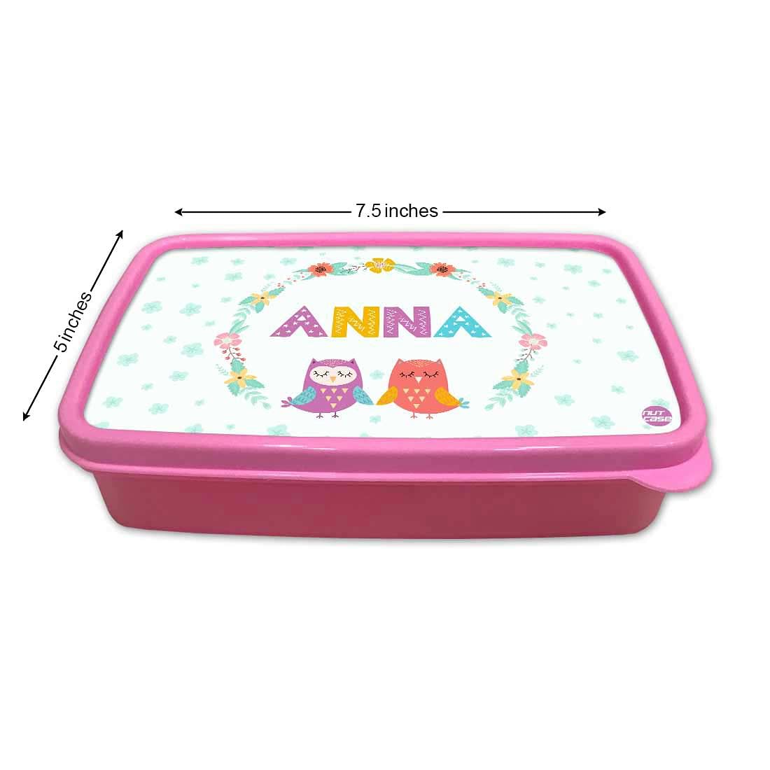 Personalized Snack Box for Kids Plastic Lunch Box for Girls -Floral & Owl Nutcase