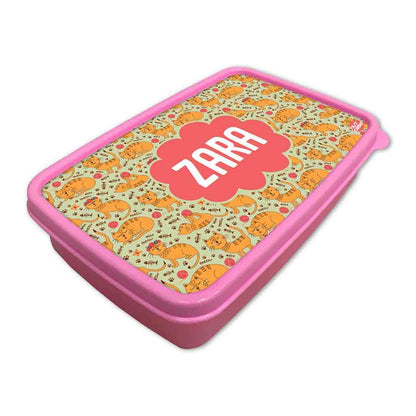 Personalized Snack Box for Kids Plastic Lunch Box for Girls -Yellow Kitty Cat Nutcase