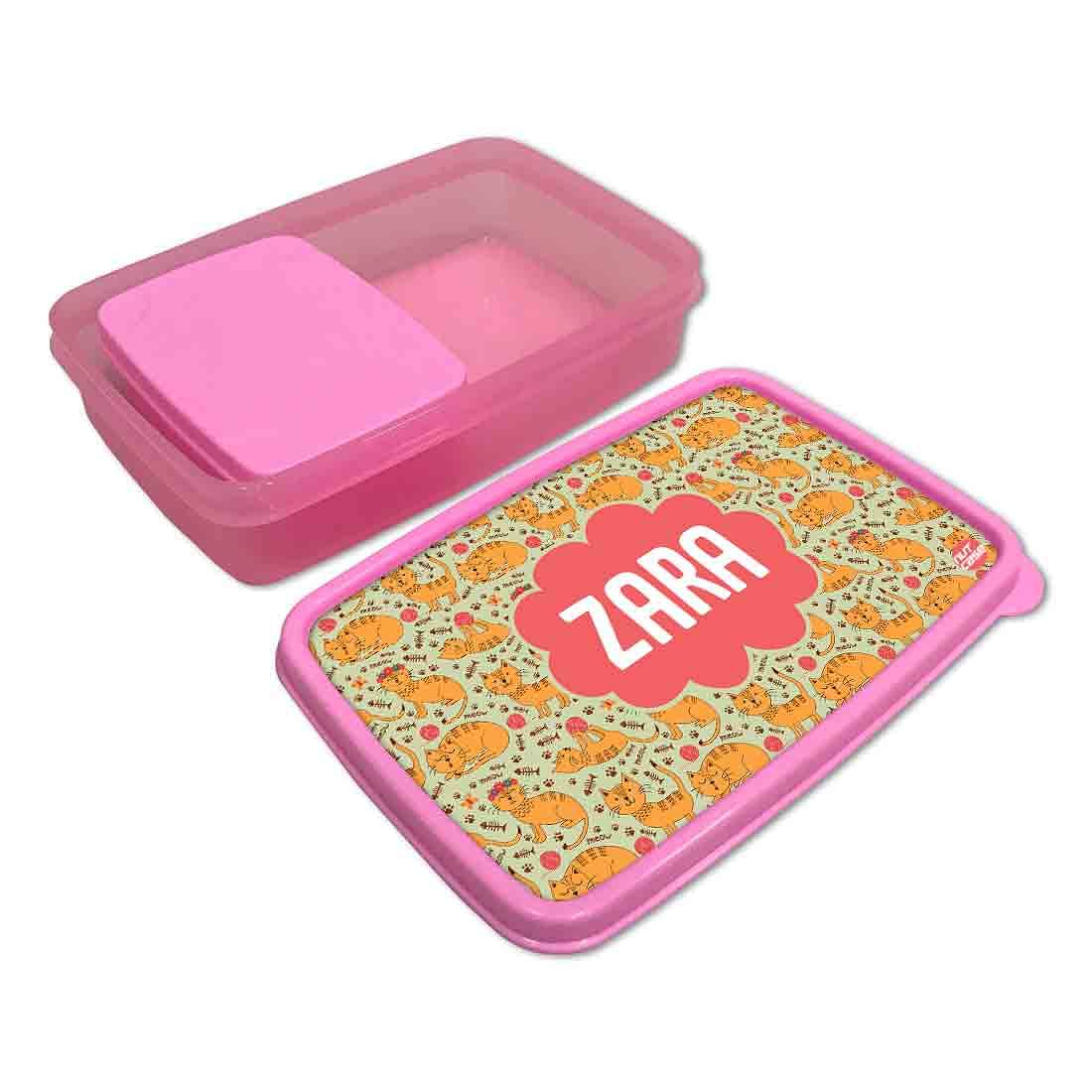 Personalized Snack Box for Kids Plastic Lunch Box for Girls -Yellow Kitty Cat Nutcase