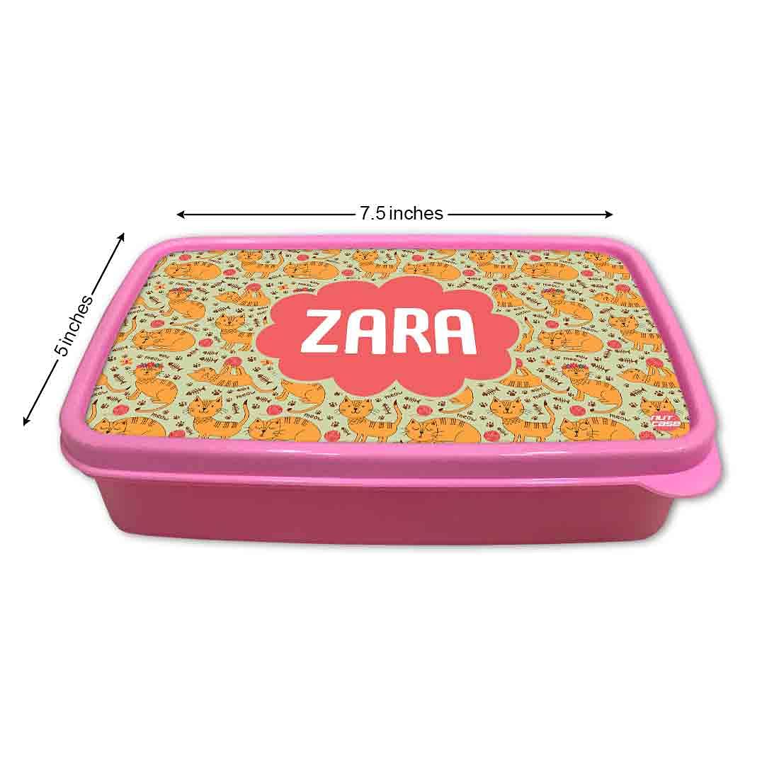 Personalized Snack Box for Kids Plastic Lunch Box for Girls -Yellow Kitty Cat Nutcase