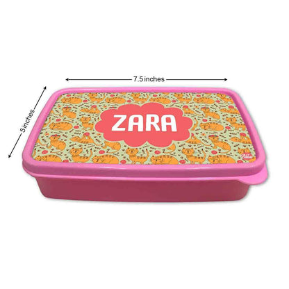 Personalized Snack Box for Kids Plastic Lunch Box for Girls -Yellow Kitty Cat Nutcase