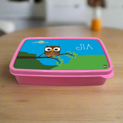 Personalised Tiffin Box for Kids Plastic Lunch Box for Girls - Owl Nutcase