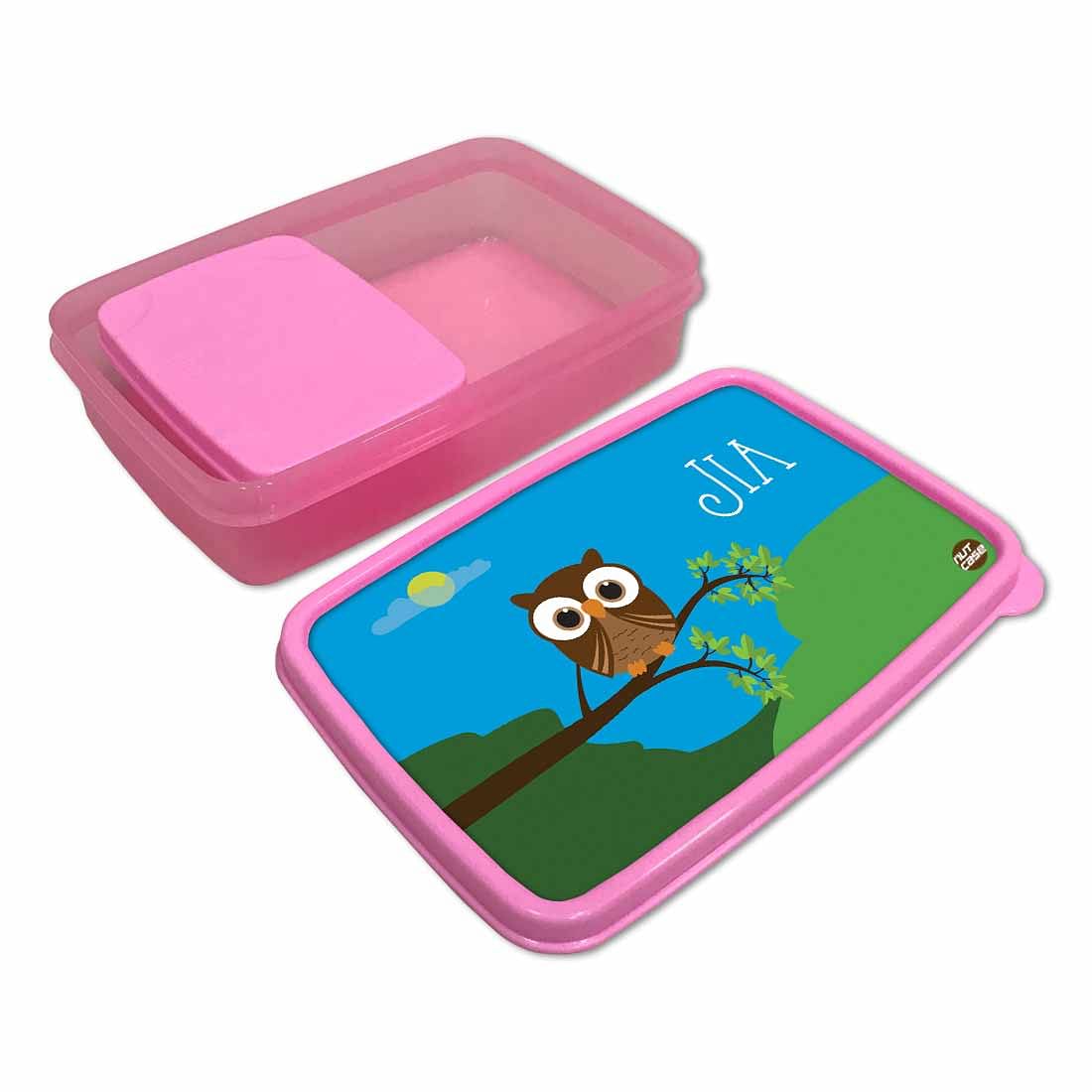 Personalised Tiffin Box for Kids Plastic Lunch Box for Girls - Owl Nutcase