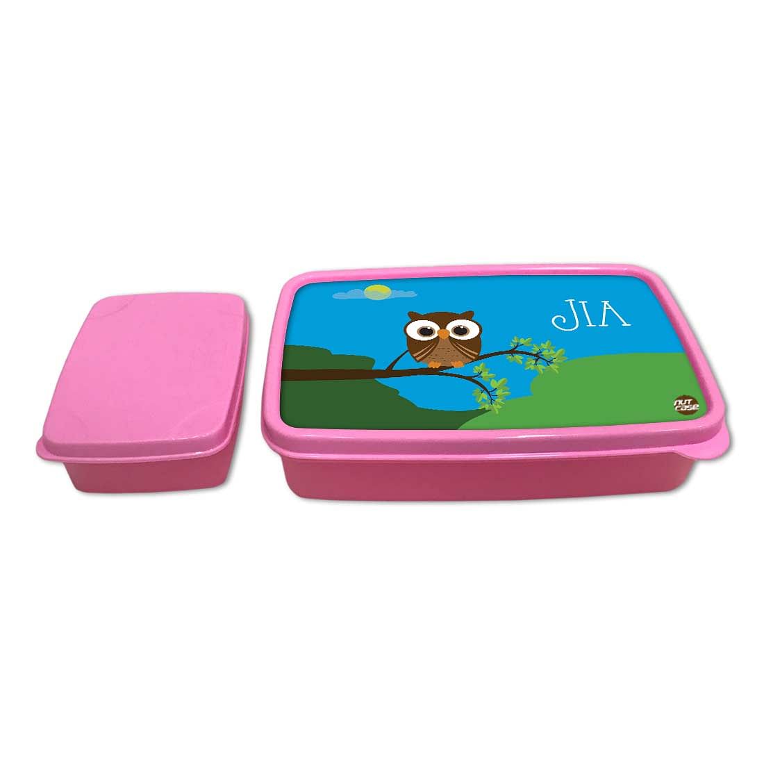 Personalised Tiffin Box for Kids Plastic Lunch Box for Girls - Owl Nutcase