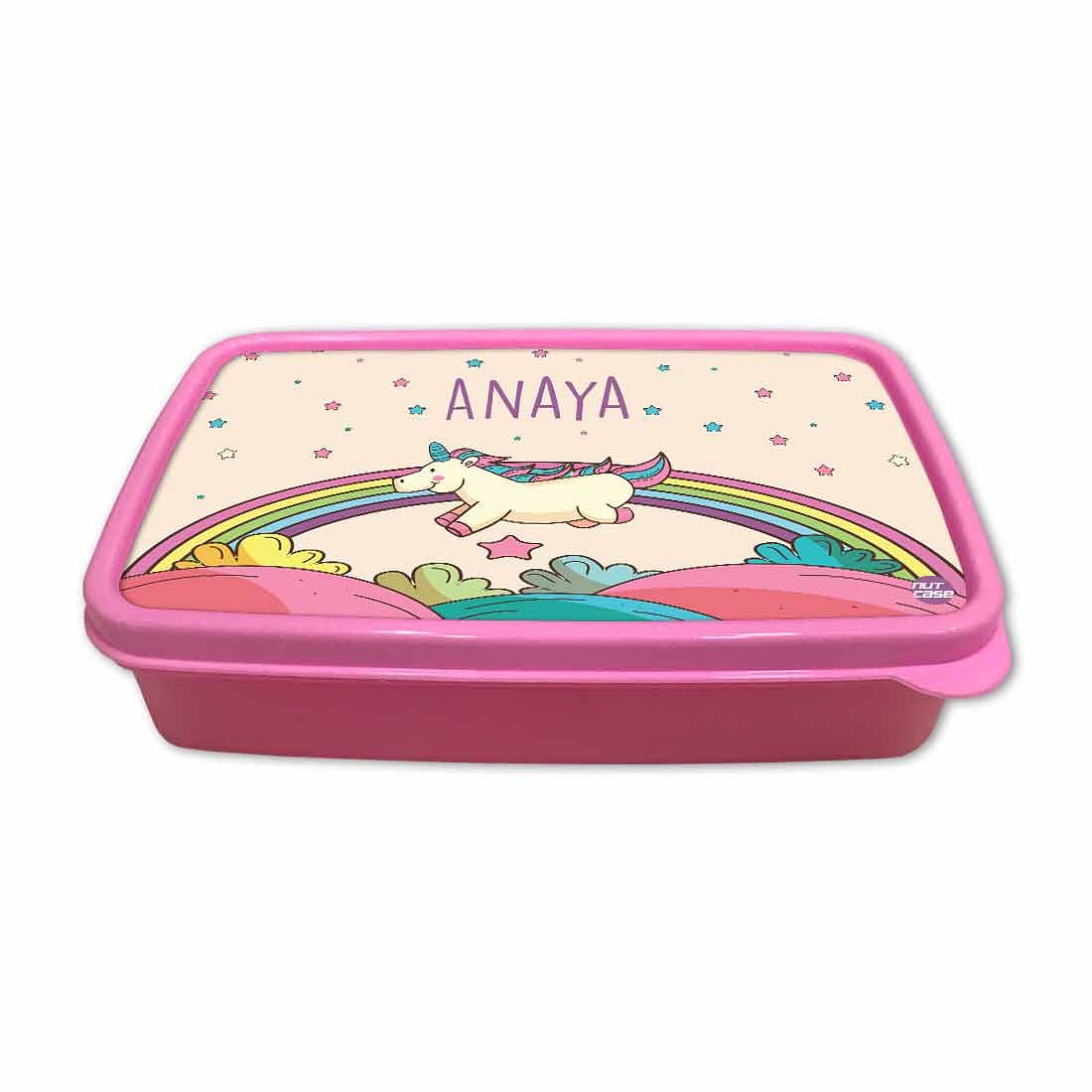 Personalised Snack Box for Kids Plastic Lunch Box for Girls - Rainbow Nutcase