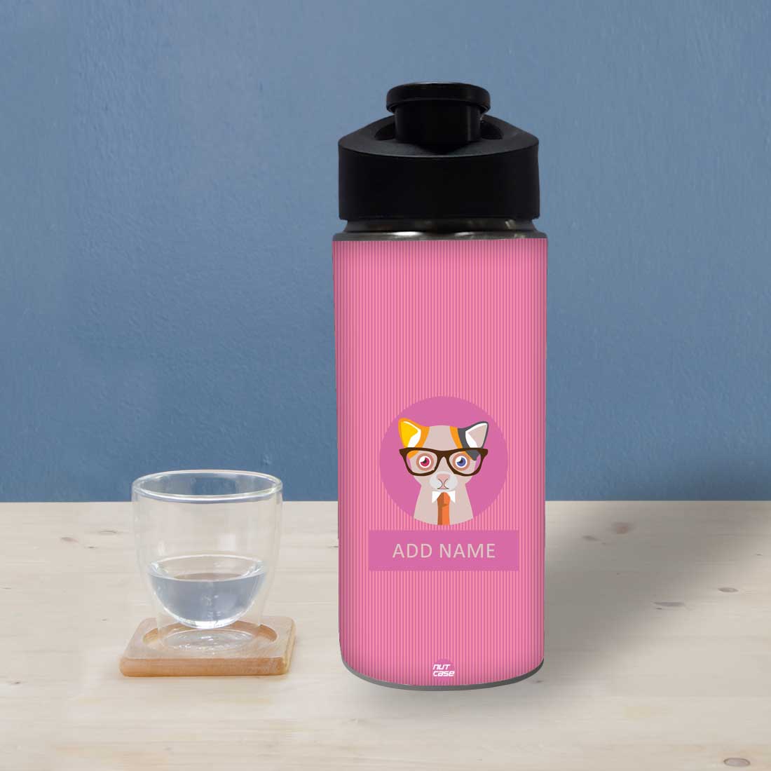 Kids Water Bottle Customised - Office Cat Nutcase
