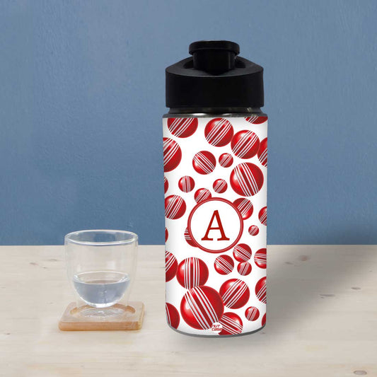 Personalized Sports Water Bottle For Kids  - Red Cricket Ball Nutcase