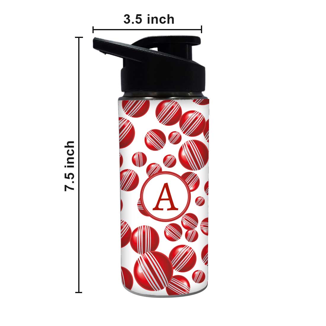 Personalized Sports Water Bottle For Kids  - Red Cricket Ball Nutcase