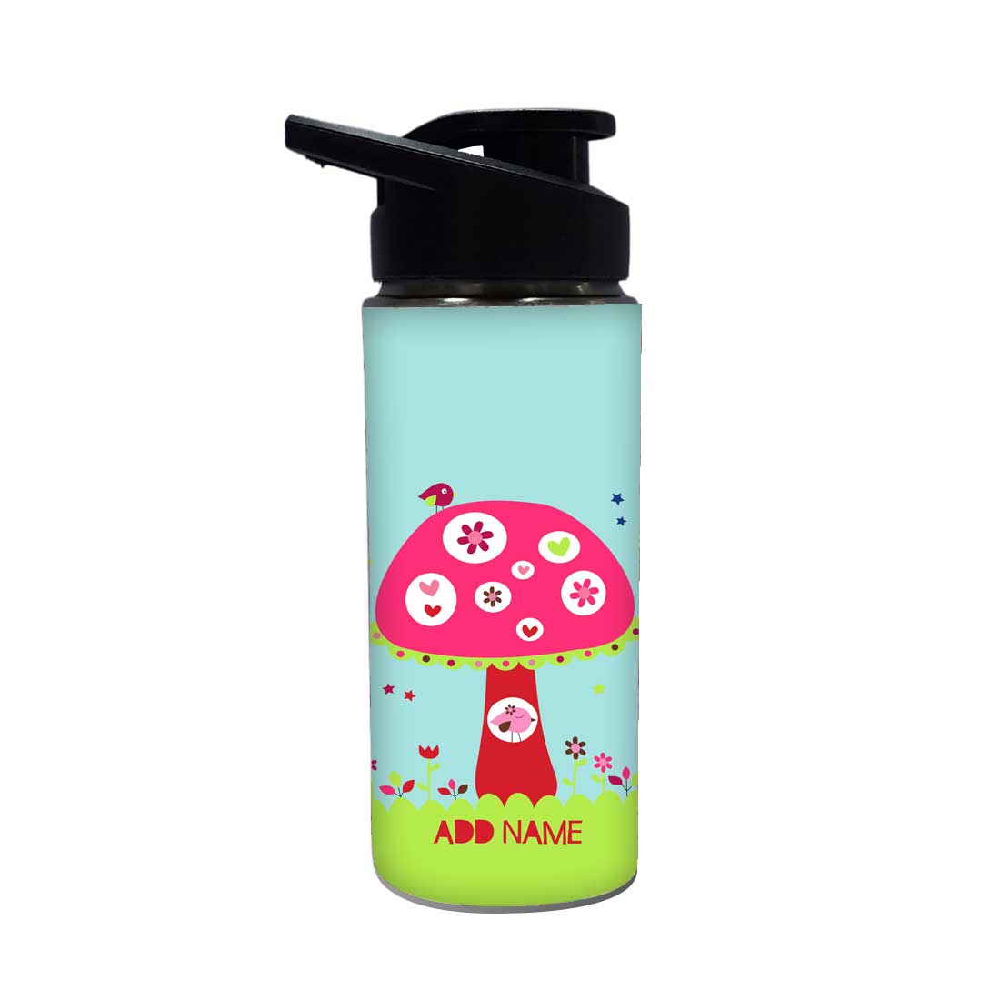 Customized Sipper Bottle With Name - Pink Mushroom Nutcase