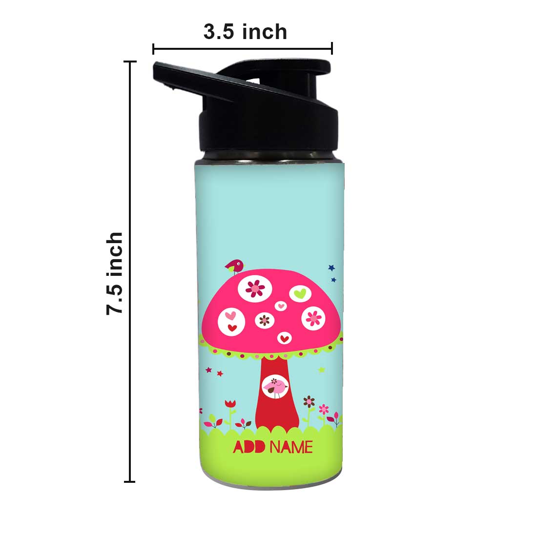 Customized Sipper Bottle With Name - Pink Mushroom Nutcase