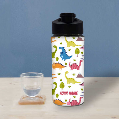 Custom Name Bottle For Kids Sipper Bottles - Cute Dinosaur Nutcase