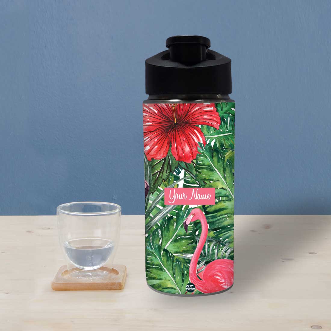 Personalized Water Bottle - Hibiscus and Swan Nutcase