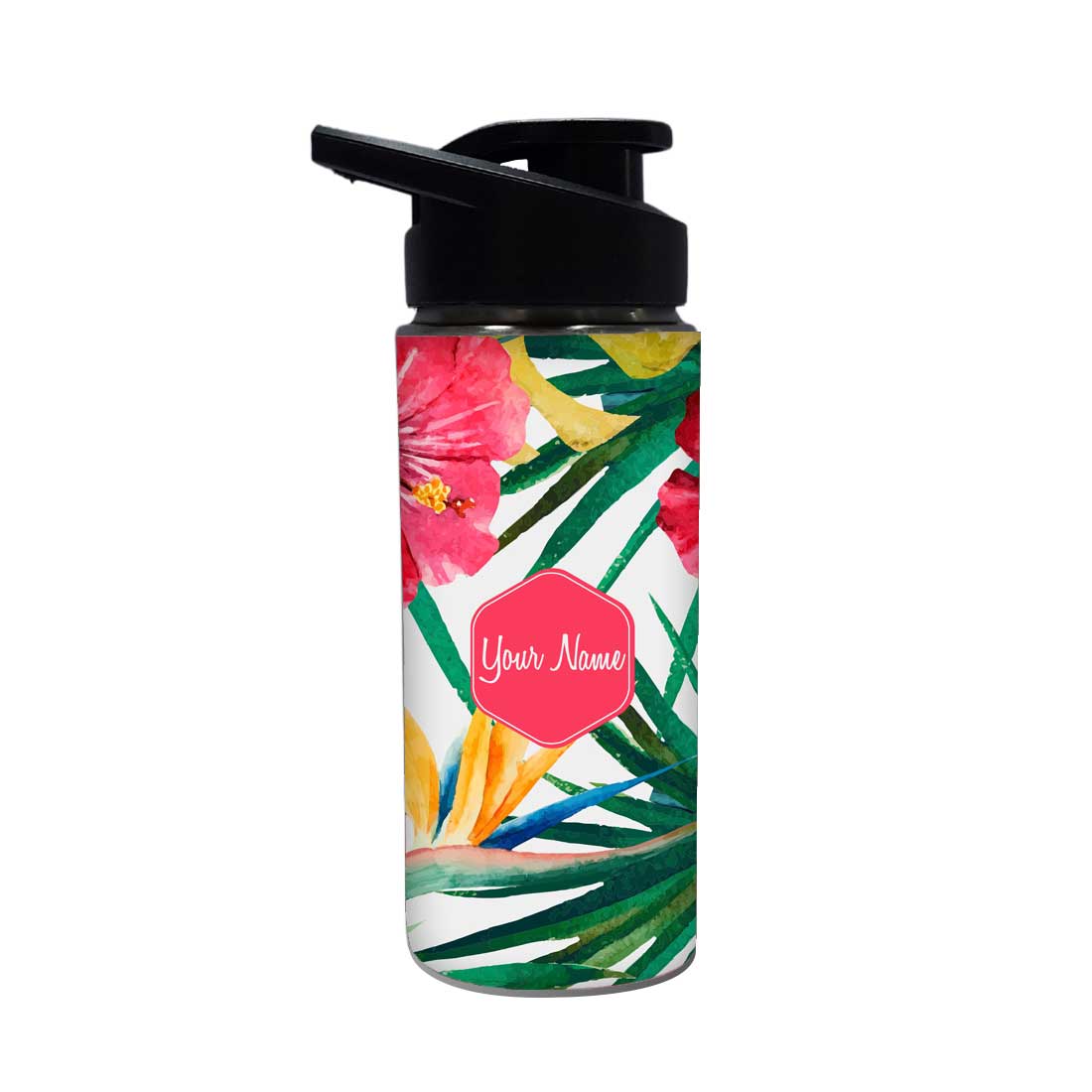 Customised Bottle With Name  - Hibiscus and Leaf Nutcase