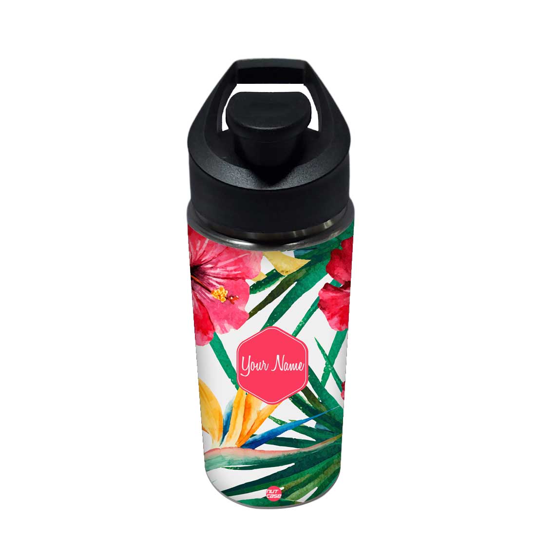 Customised Bottle With Name  - Hibiscus and Leaf Nutcase