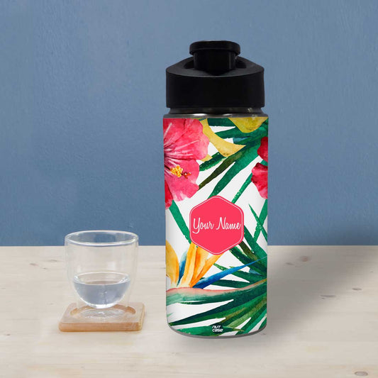 Customised Bottle With Name  - Hibiscus and Leaf Nutcase