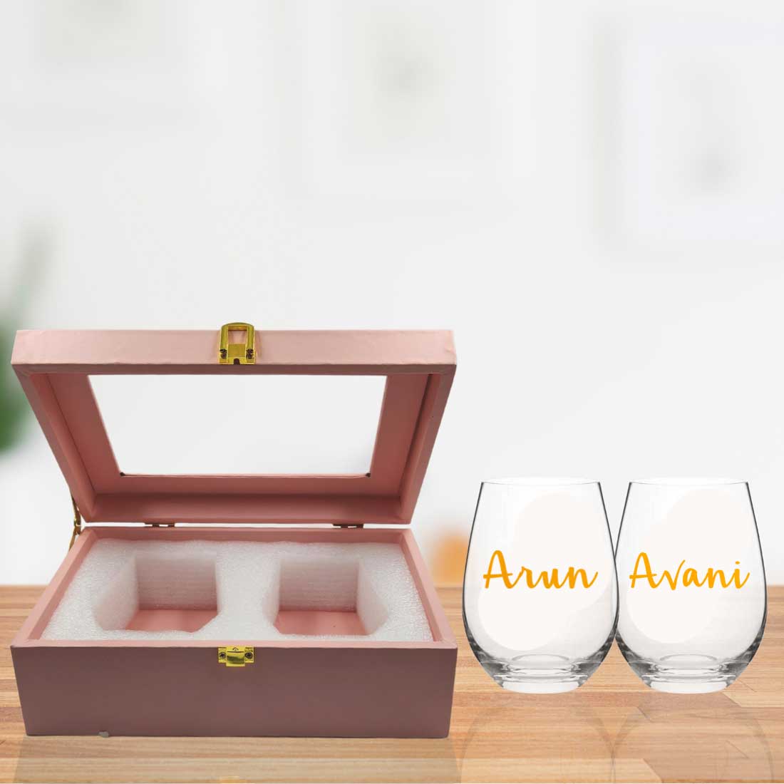 Personalized Printed Stemless Glasses With Gift Box Available in Black Pink Blue or Green Boxes