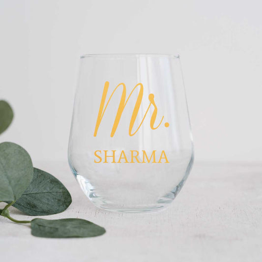Classy Customized Whiskey Stemless Wine Glass Anniversary Gift for Husband - Mr