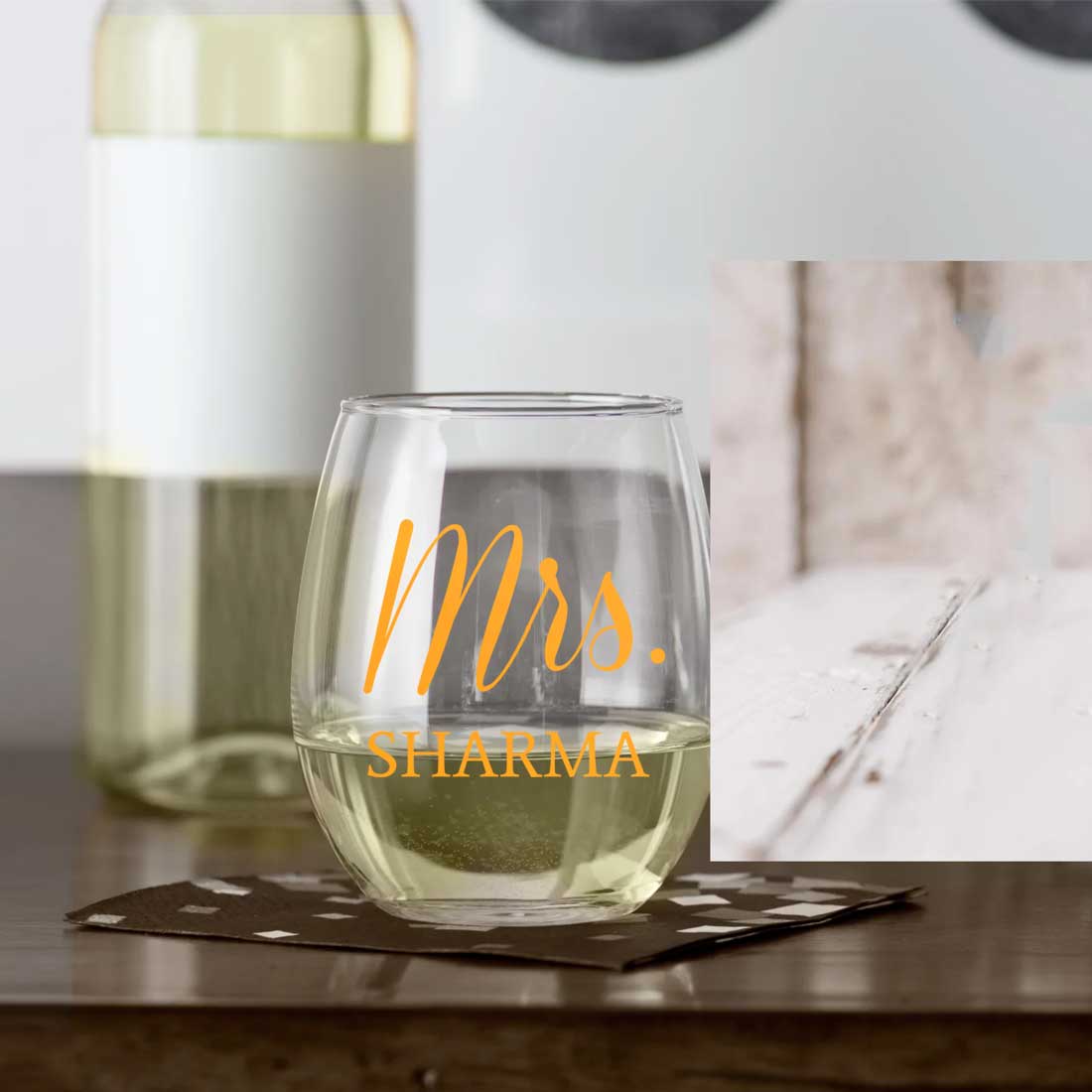 Personalized Bar Glasses Stemless Wine Glass With Name Perfect Gift for Wife - Mrs
