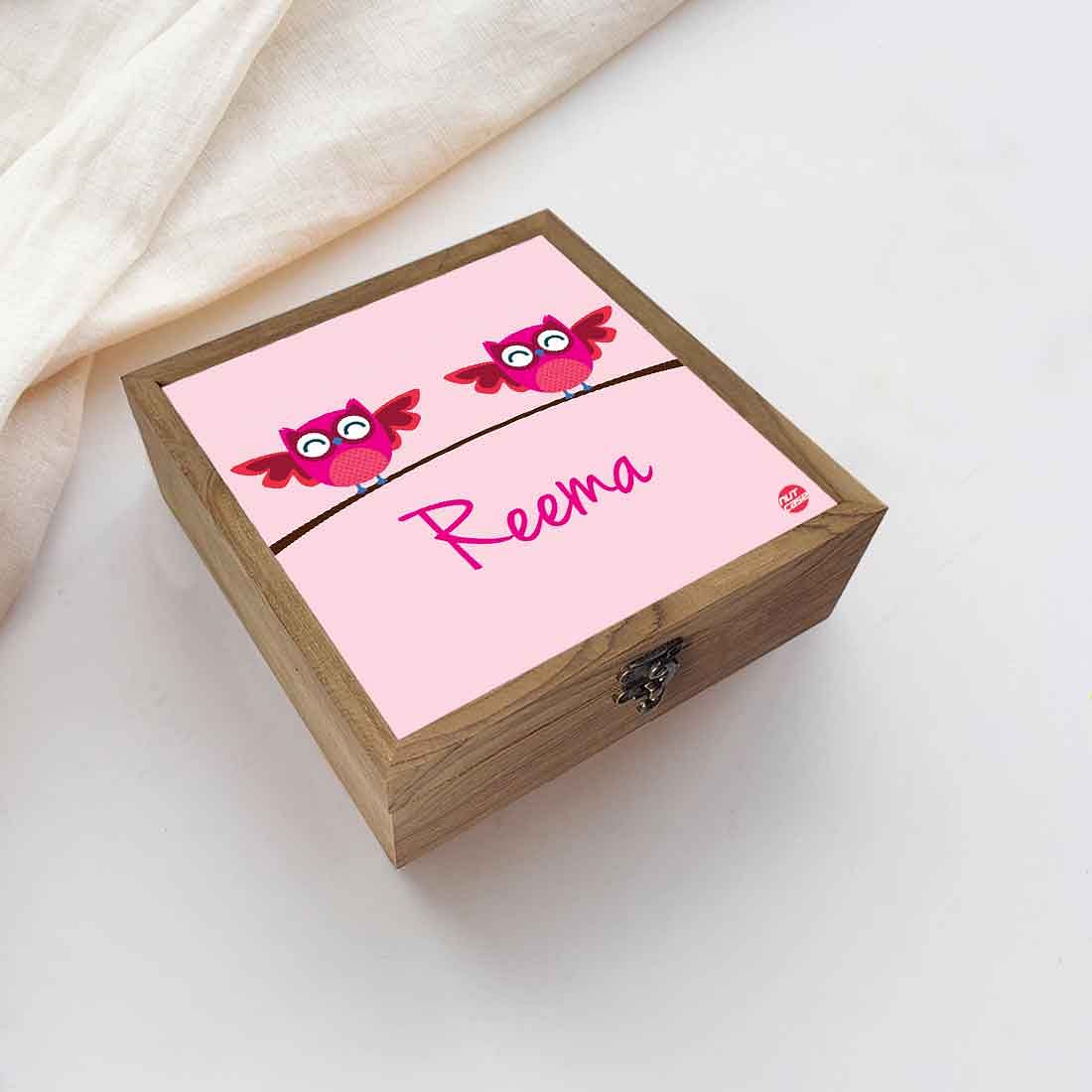 Custom Jewellery Wooden Storage Box - Pink Owl Nutcase