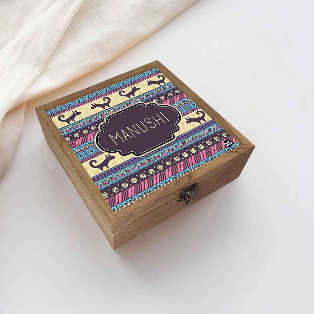 Personalized Jewellery Makeup Storage Box Wooden - Aztec Design Nutcase