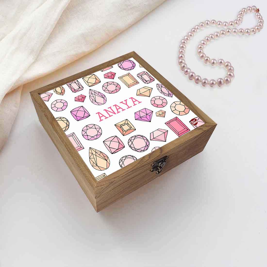 Personalized Wooden Jewellery Box for Women - Colorful Diamond Nutcase