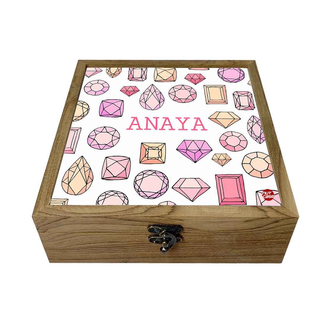 Personalized Wooden Jewellery Box for Women - Colorful Diamond Nutcase