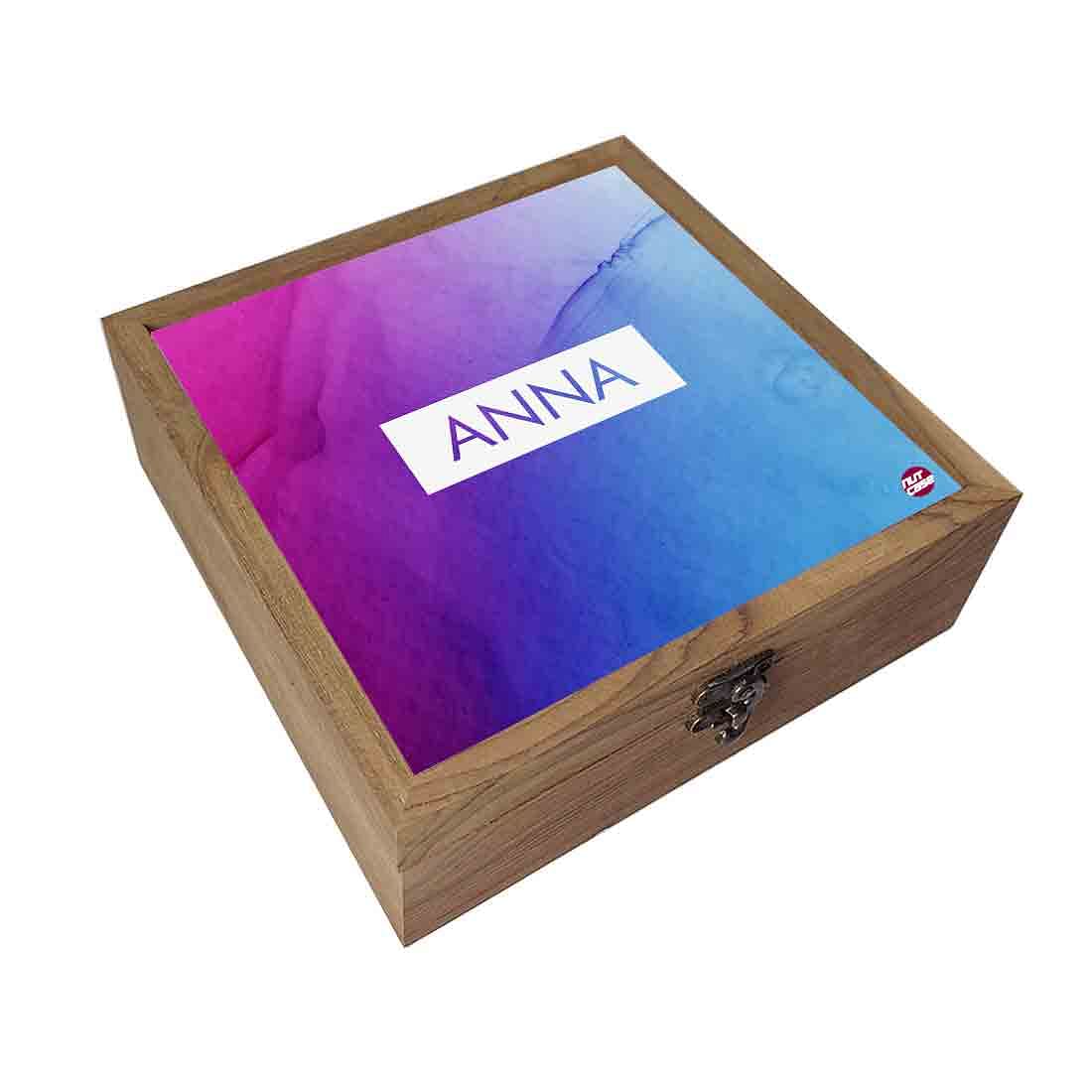 Personalized Wooden Jewellery Box - Dark Blue Purple Ink Watercolor Nutcase
