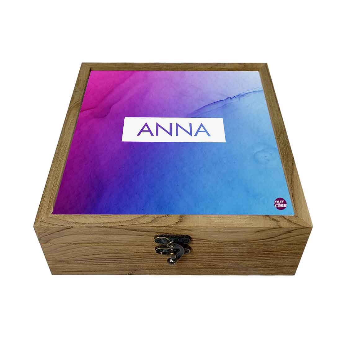 Personalized Wooden Jewellery Box - Dark Blue Purple Ink Watercolor Nutcase