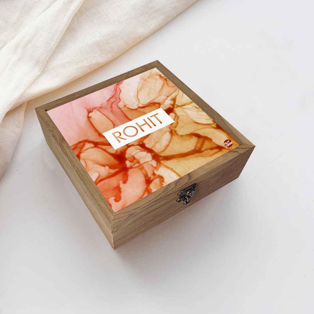 Personalized Jewellery Makeup Organizers Storage Box Wooden - Orange Watercolor Nutcase