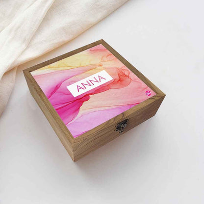 Personalized Jewellery Box for Women - Pink Golden Ink Watercolor Nutcase