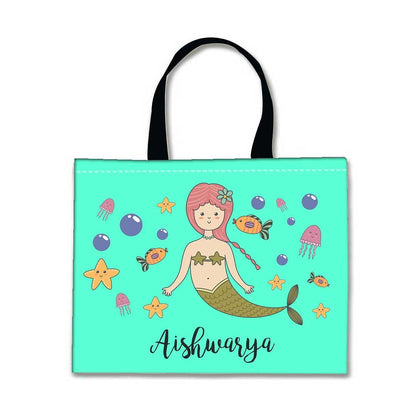 Nutcase Personalized Tote Bag for Women Gym Beach Travel Shopping Fashion Bags with Zip Closure and Internal Pocket to keep cash/valuables - Cute Mermaid Nutcase