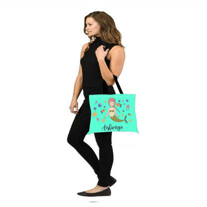 Nutcase Personalized Tote Bag for Women Gym Beach Travel Shopping Fashion Bags with Zip Closure and Internal Pocket to keep cash/valuables - Cute Mermaid Nutcase