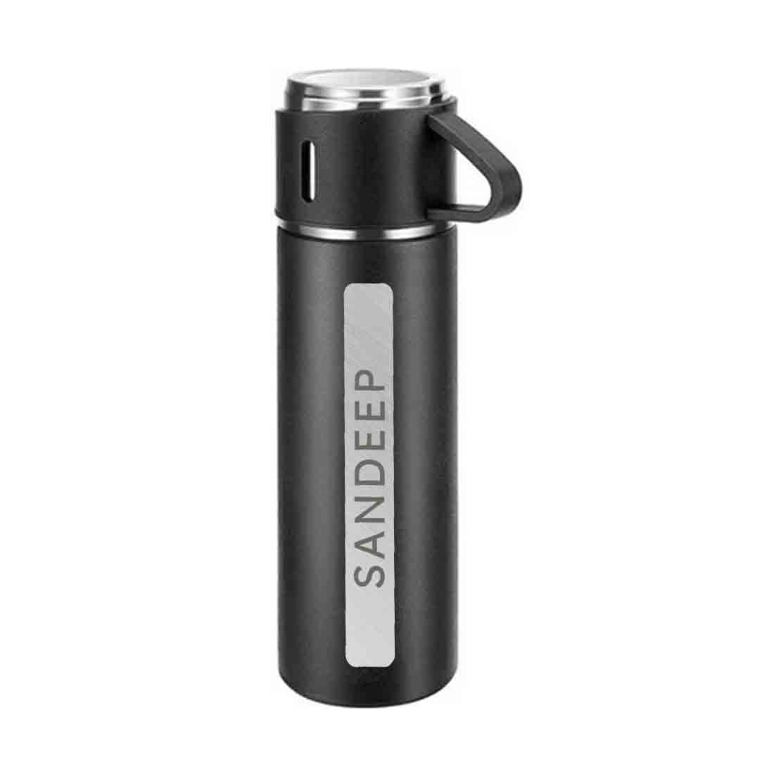 Personalised Stainless Steel Thermos Flask With 1 Cup for Tea Coffee- Add Name