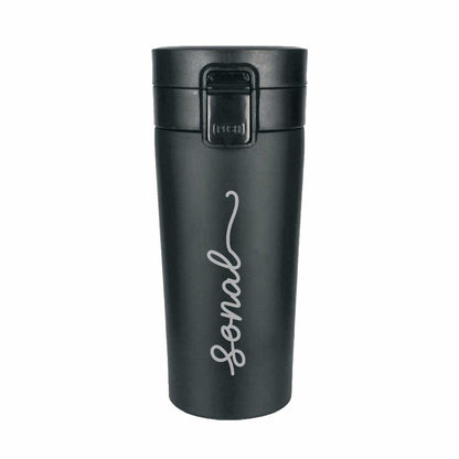 Personalized Travel Coffee Flask Sipper With Name Engraved Stainless Steel Flask (380 ML)  - Add Name