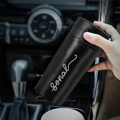 Personalized Travel Coffee Flask Sipper With Name Engraved Stainless Steel Flask (380 ML)  - Add Name