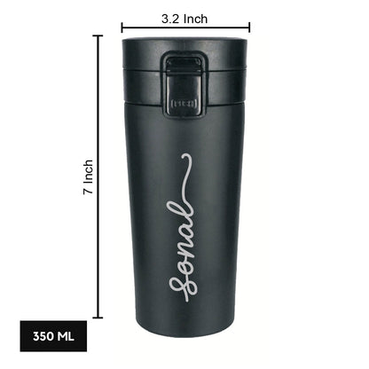 Personalized Travel Coffee Flask Sipper With Name Engraved Stainless Steel Flask (380 ML)  - Add Name