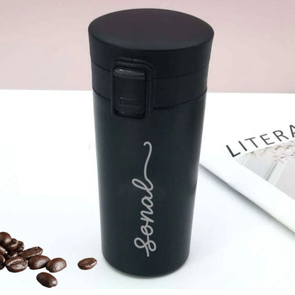 Personalized Travel Coffee Flask Sipper With Name Engraved Stainless Steel Flask (380 ML)  - Add Name