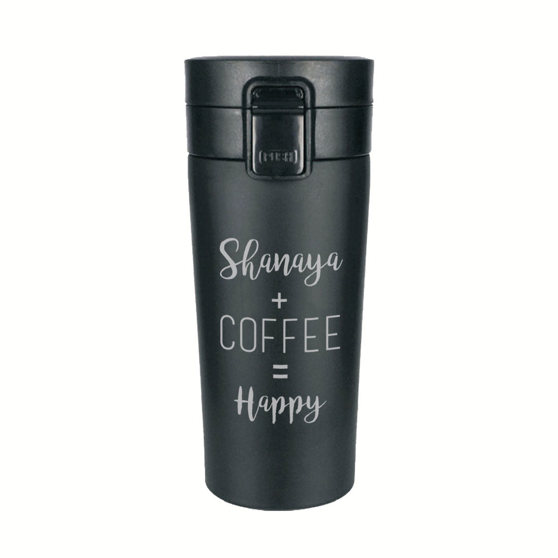 Engraved Personalized Coffee Tumbler Steel With Lid for Office Travel College - Happy