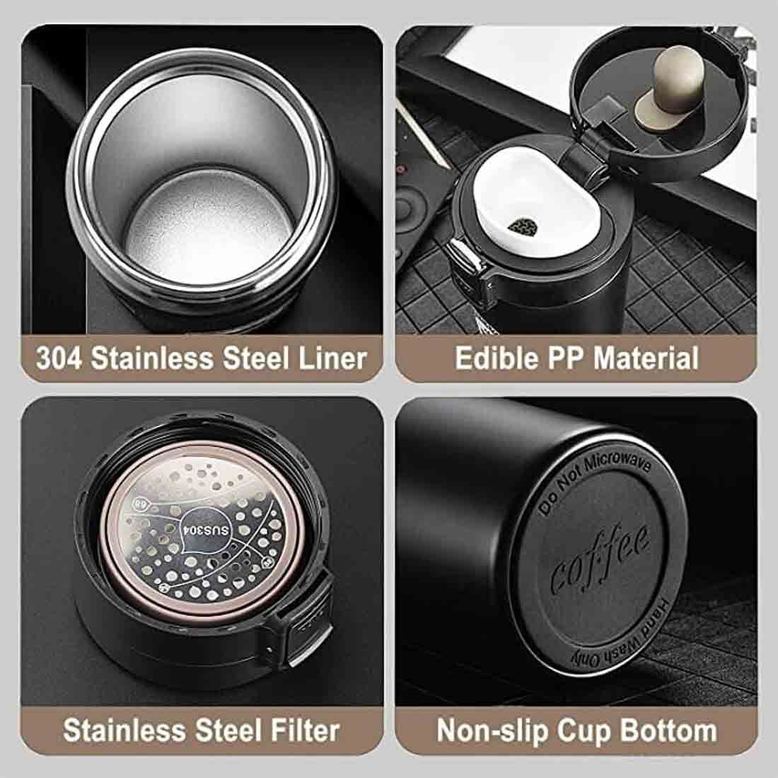 Personalised Coffee Cup With Lid for Office Travelling Portable Flask Sipper (350 ML) - Monogram