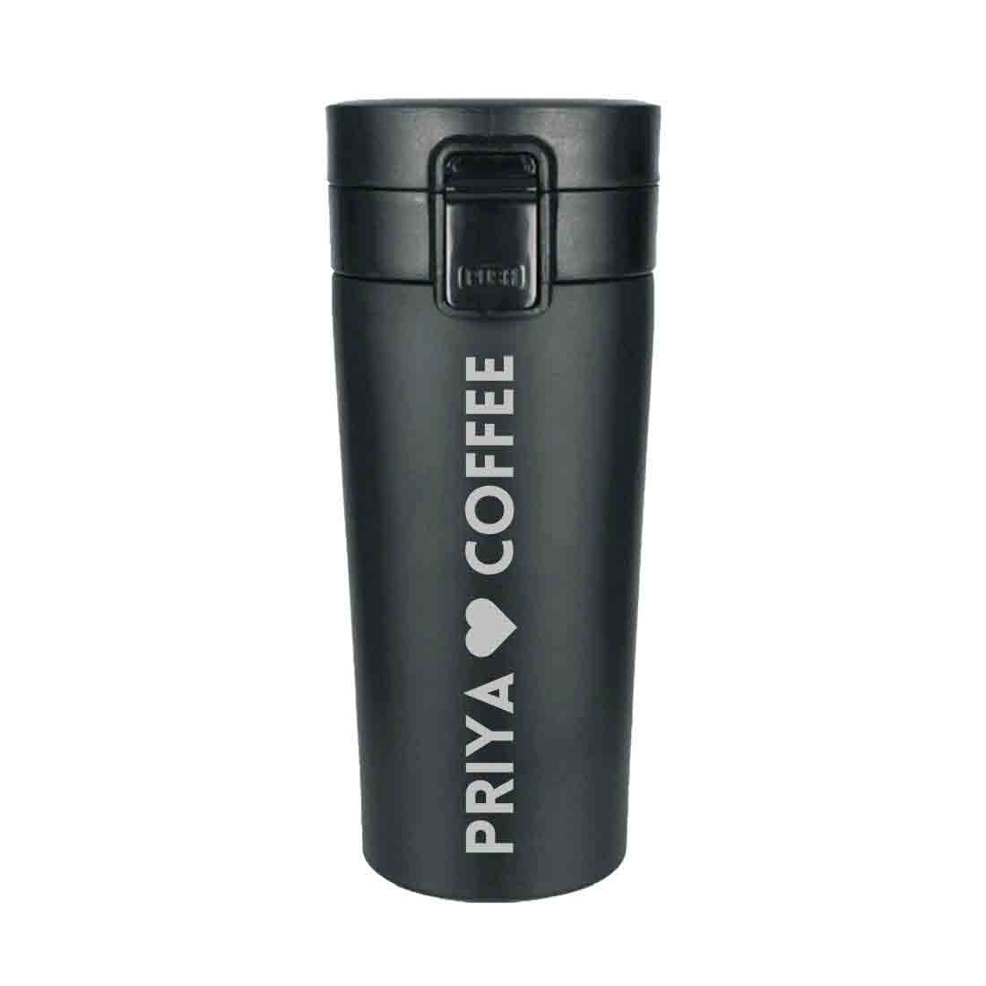 Personalised Coffee Cup with Lid Engraved Custom Travel Mug Vacuum Flask (350 ML) - Heart