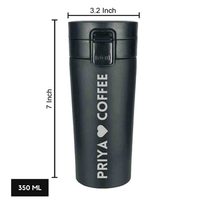 Personalised Coffee Cup with Lid Engraved Custom Travel Mug Vacuum Flask (380 ML) - Heart