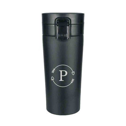 Personalized Travel Coffee Mug Insulated With Name Initials Monogram Engraved (380 ML) - Circle