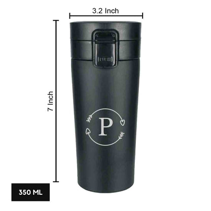 Personalized Travel Coffee Mug Insulated With Name Initials Monogram Engraved (380 ML) - Circle