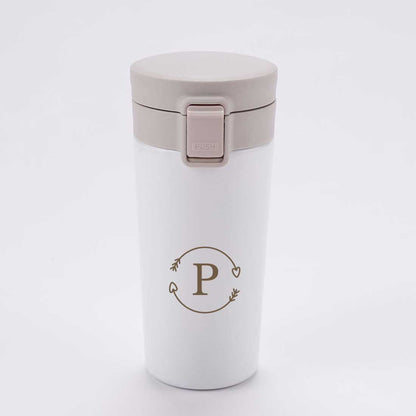 Personalized Travel Coffee Mug Insulated With Name Initials Monogram Engraved (380 ML) - Circle