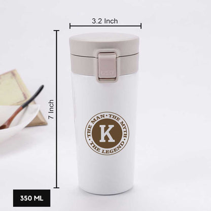 Personalised Coffee Cup With Lid for Office Travelling Portable Flask Sipper (380 ML) - Monogram