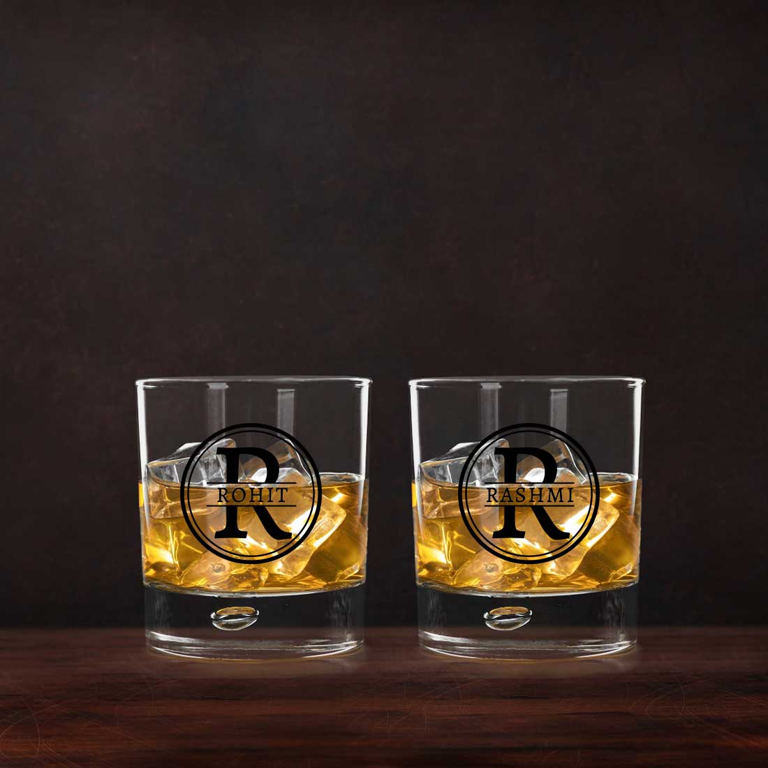 Personalized Monogram Whiskey Glass Set of 2 With Black Gift Box