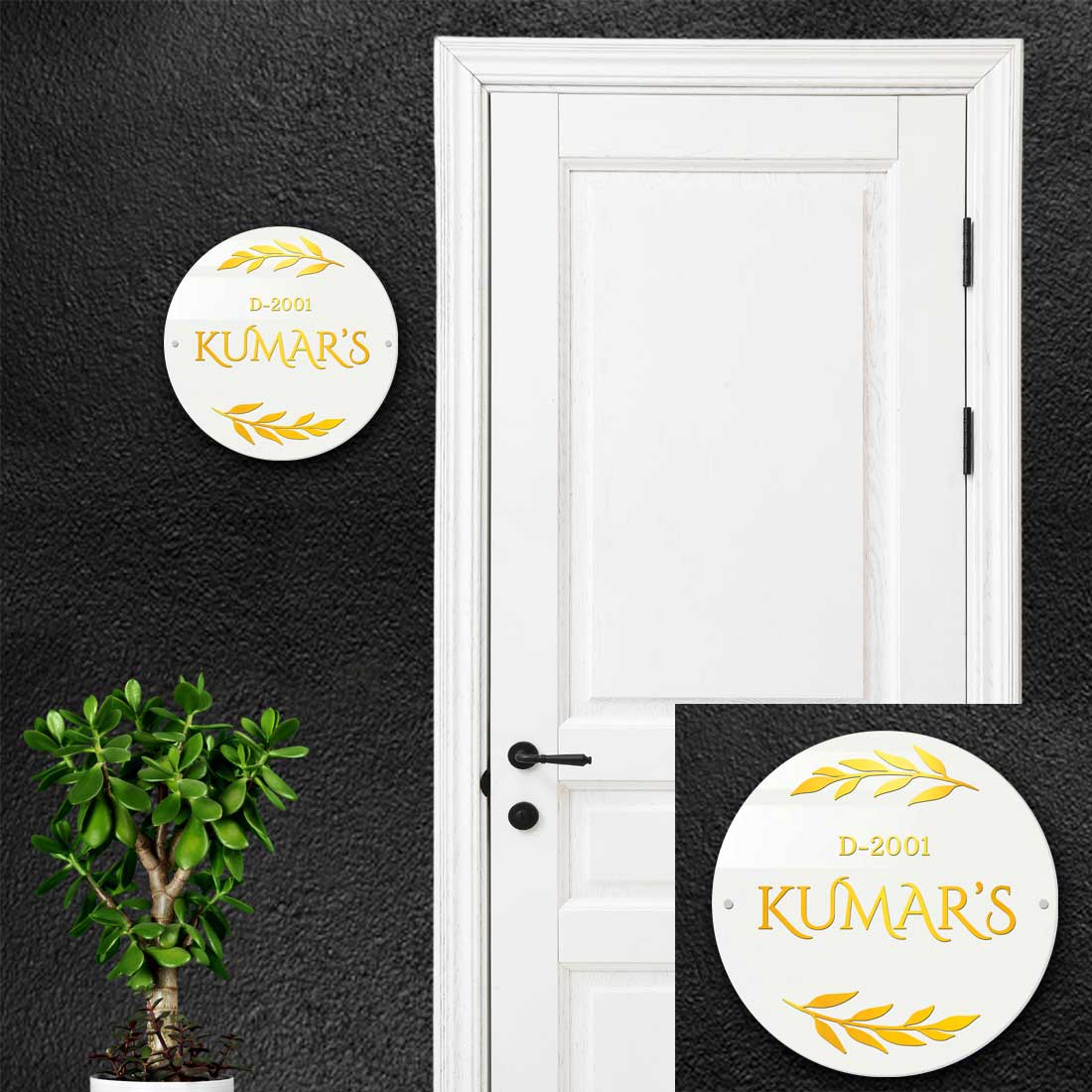 Personalised Golden Acrylic Letters House Name Plate Design for Door Entrance Home Flats - Add Surname