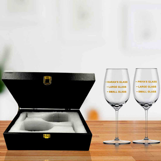 Customized Wine Glass set of 2 Gift Box Gifts for Couples-Black & Pink Gift Box