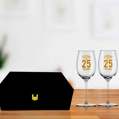 25th Anniversary Gifts for Couples with Wine Glass Set - Available in Black